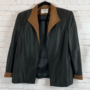 KASPER A.S.L. color block silk black brown lined open front jacket blazer 16
